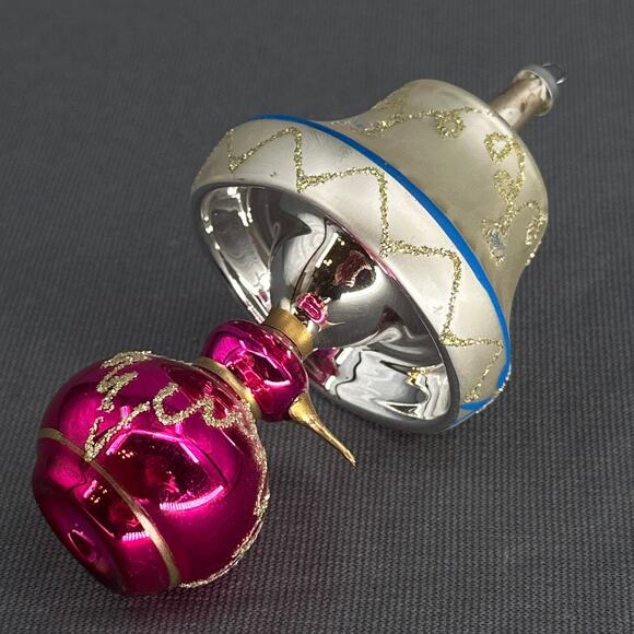 Vtg Italian Glass Lamp Ornament 5" Ivory Pink Blue Gold Bird Charm Christmas 60s - Picture 3 of 16